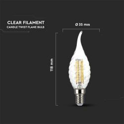 LED КЕНДЪЛ 4W E14 FILAMENT СПИР. ПЛАМ. 3000K-SKU:214308