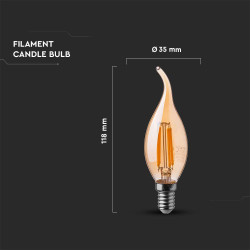 ЛЕД 4W E14 КЕНДЪЛ ПЛ. FILAMENT AMBER 2200K-SKU:217114