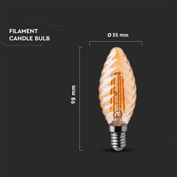 ЛЕД 4W E14 КЕНДЪЛ СП.FILAMENT AMBER 2200K-SKU:217115