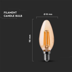 ЛЕД КЕНДЪЛ 4W E14 FILAMENT AMBER  2200K-SKU:217113