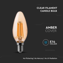 ЛЕД КЕНДЪЛ 4W E14 FILAMENT AMBER  2200K-SKU:217113