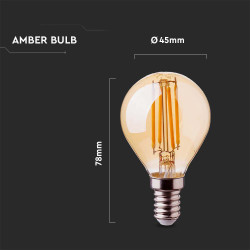 ЛЕД 4W P45 E14 FILAMENT AMBER 2200K-SKU:214499