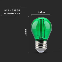 LED КРУШКА 2W E27 G45 FILAMENT ЗЕЛЕН-SKU:217411