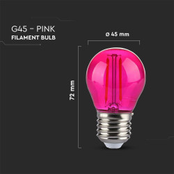 LED КРУШКА 2W E27 G45 FILAMENT РОЗОВА-SKU:217410