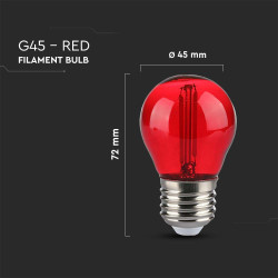 LED КРУШКА 2W E27 G45 FILAMENT ЧЕРВЕН-SKU:217413