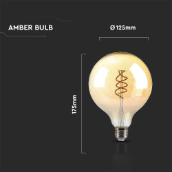 ЛЕД КРУШКА 6W E27 G125 FILAMENT 2ХСП.AMBER 1800K-SKU:217328