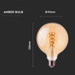 ЛЕД КРУШКА 5W E27 G95 FILAMENT AMBER 1800K-SKU:217217